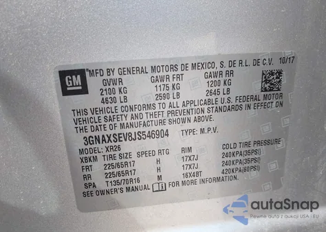 2018 Chevrolet Equinox Lt from USA, damaged, VIN 3GNAXSEV8JS546904